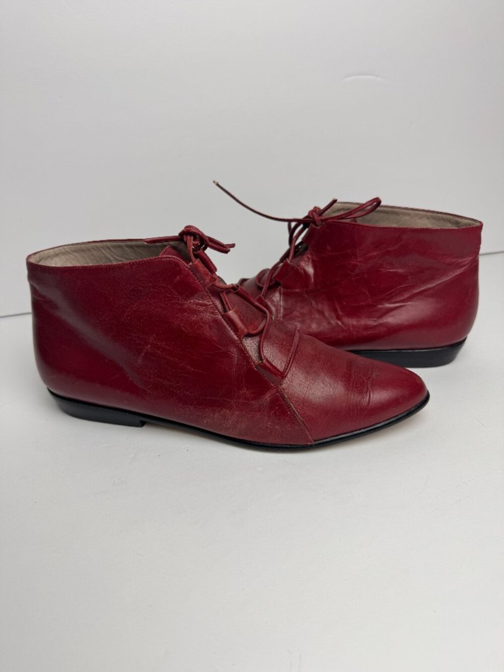 Vintage Italian Leather Lace Up Ankle Boots Red Size 7.5 N